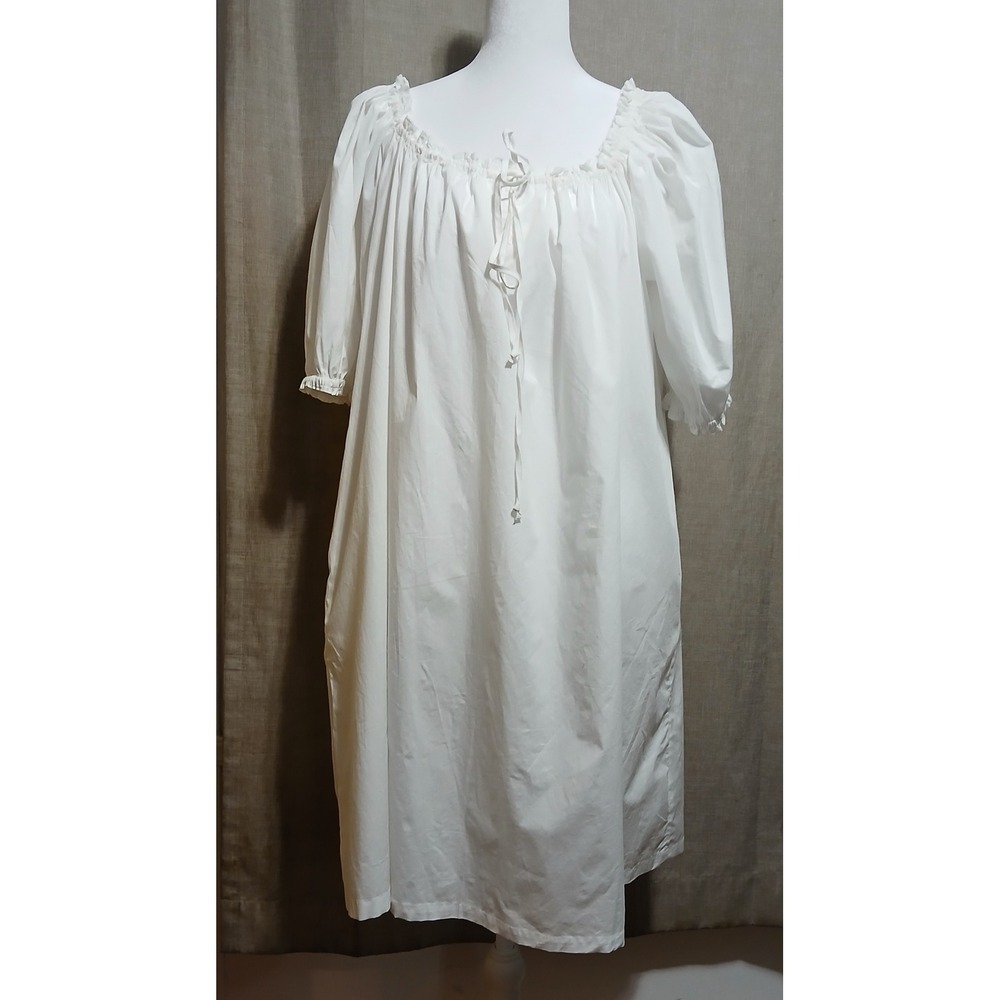 Nordstrom White Cotton Puff Sleeve Nightgown Lounge Dress Pocket Small - Picture 2 of 7